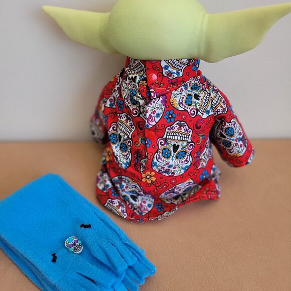 Sugar Skull Halloween 2pc Outfit scarf for 11" Mattel Child Grogu baby yoda Doll - Picture 8 of 10